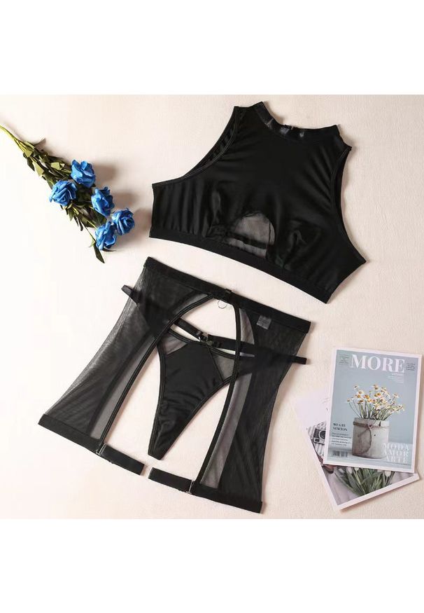 Intica - Komplet bielizny z topem transparentnym na wieczór Roli. Kolor: czarny. Materiał: materiał