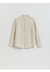 Reserved - Lniana koszula regular fit - beżowy. Kolor: beżowy. Materiał: len #1