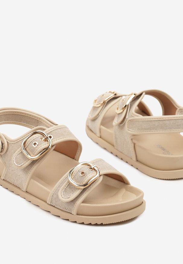 Born2be - Beżowe Sandały na Grubej Podeszwie Ozdobione Klamrami Nevaressa. Zapięcie: klamry. Kolor: beżowy. Materiał: jeans. Wzór: aplikacja. Sezon: lato. Styl: klasyczny, elegancki