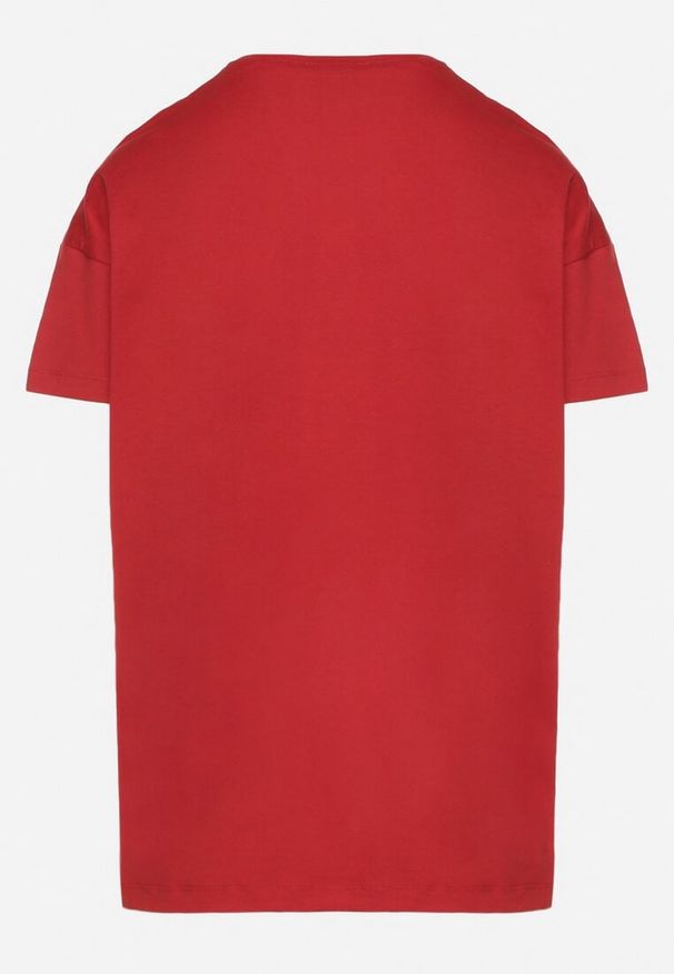 Born2be - Bordowy Klasyczny T-shirt Oversize z Bawełny Zivassa. Okazja: na co dzień. Kolor: czerwony. Materiał: bawełna. Styl: klasyczny