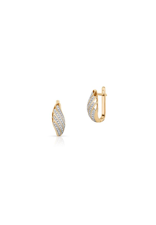 W.KRUK - Kolczyki złote bicolor z diamentami. Materiał: złote. Kolor: złoty. Wzór: ażurowy. Kamień szlachetny: diament