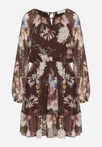 Born2be - Brązowa Sukienka o Rozkloszowanym Kroju w Kwiaty Zeramera. Okazja: na co dzień. Kolor: brązowy. Materiał: wiskoza. Długość rękawa: długi rękaw. Wzór: kwiaty. Typ sukienki: rozkloszowane. Styl: casual #2