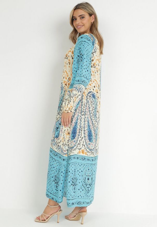 Born2be - Kremowa Sukienka Phelamia. Kolor: beżowy. Materiał: tkanina. Długość rękawa: długi rękaw. Wzór: aplikacja, gładki