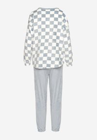 Renee - Jasnoniebieski Komplet Piżamowy Spodnie z Gumką w Pasie i Bluzka w Szachownicę Timoma. Kolor: niebieski #3