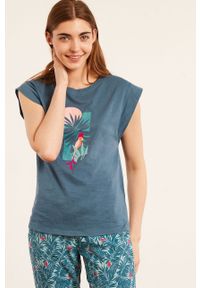 Etam - T-shirt piżamowy Blaise. Kolor: niebieski. Długość: krótkie. Wzór: nadruk #1