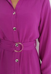Born2be - Fioletowa Sukienka Koszulowa z Paskiem Alik. Kolor: fioletowy. Materiał: materiał, tkanina. Długość rękawa: długi rękaw. Wzór: jednolity, gładki. Typ sukienki: koszulowe. Długość: midi #4