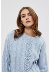 MOODO - Sweter z domieszką wełny. Materiał: wełna. Długość rękawa: długi rękaw. Długość: długie. Wzór: ze splotem, jodełka
