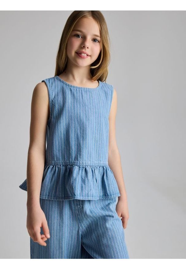 Reserved - Denimowy top - niebieski. Kolor: niebieski. Materiał: bawełna