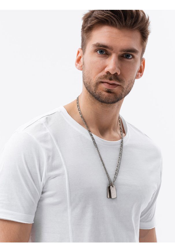 Ombre Clothing - T-shirt męski bawełniany - biały S1378 - XXL. Kolor: biały. Materiał: bawełna