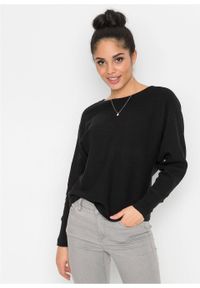 Sweter w prążek "oversize" bonprix czarny nowy. Kolor: czarny. Wzór: prążki #4