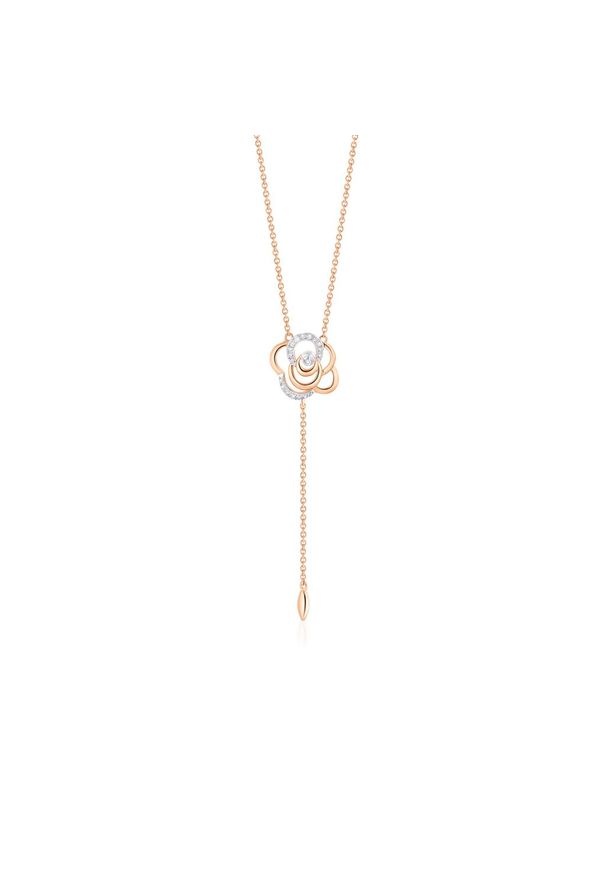 W.KRUK Wyjątkowy Naszyjnik - złoto 585, Diament 0,05ct - ZUF/NB+07BK. Materiał: złote. Kolor: złoty. Wzór: ażurowy, aplikacja, kwiaty. Kamień szlachetny: diament
