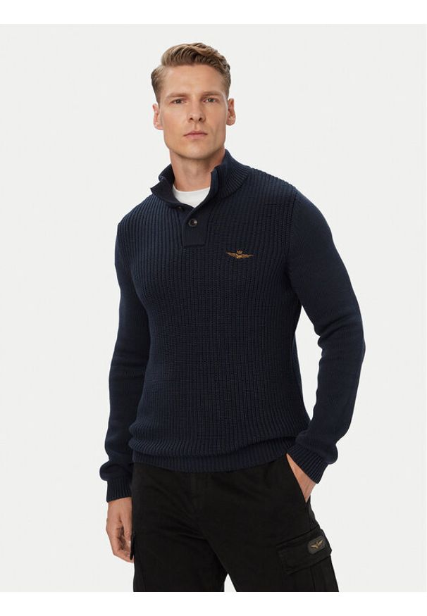 Aeronautica Militare Sweter 262MA1572UL00409 Granatowy Regular Fit. Kolor: niebieski. Materiał: bawełna