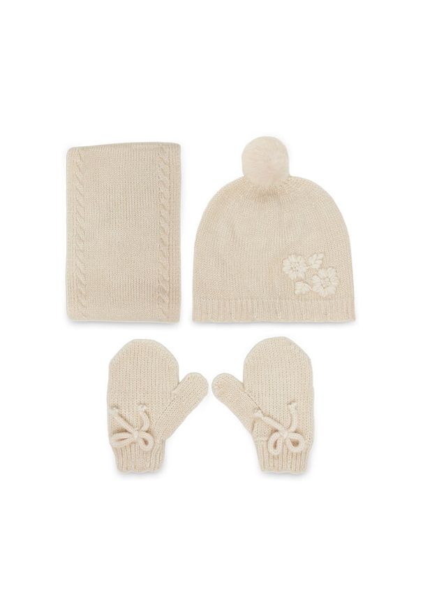 Komplet czapka, komin i rękawiczki Mayoral. Kolor: beżowy