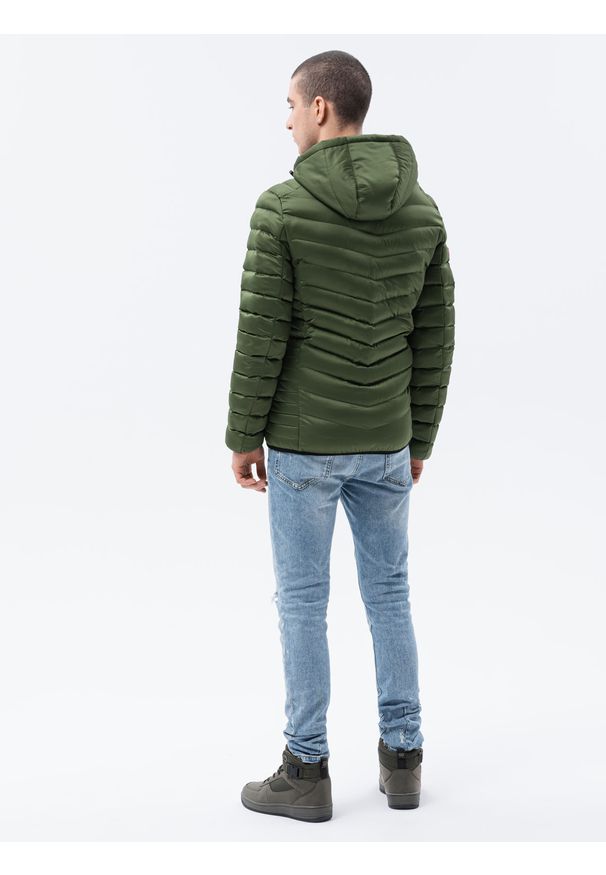 Ombre Clothing - Kurtka męska pikowana o satynowym wykończeniu C368 - zielona - XXL. Kolor: zielony. Materiał: satyna. Styl: elegancki