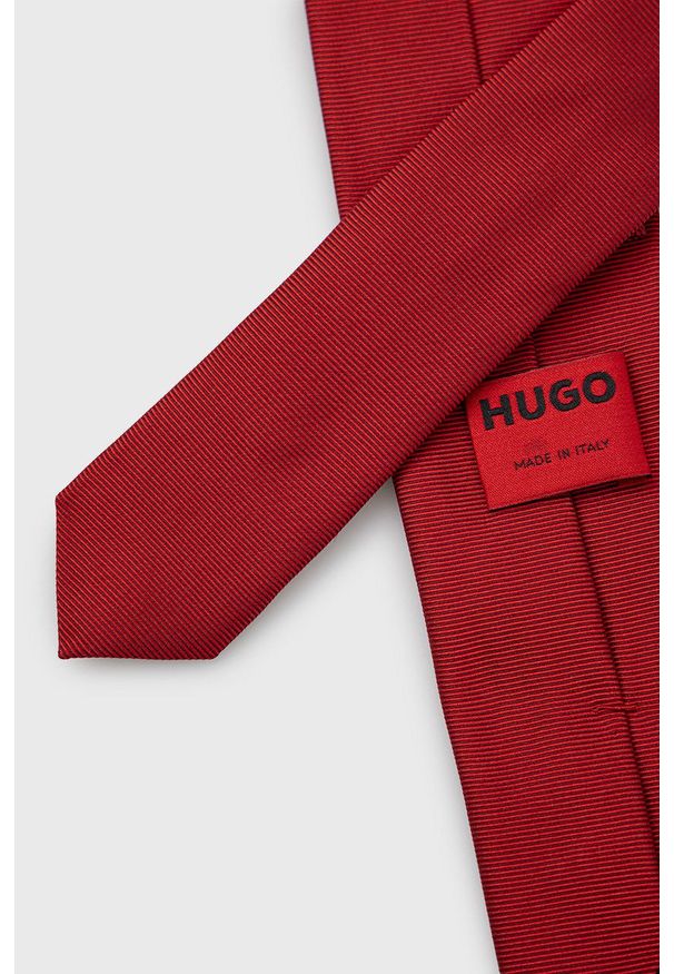 Hugo - HUGO krawat jedwabny kolor czerwony. Kolor: czerwony. Materiał: jedwab