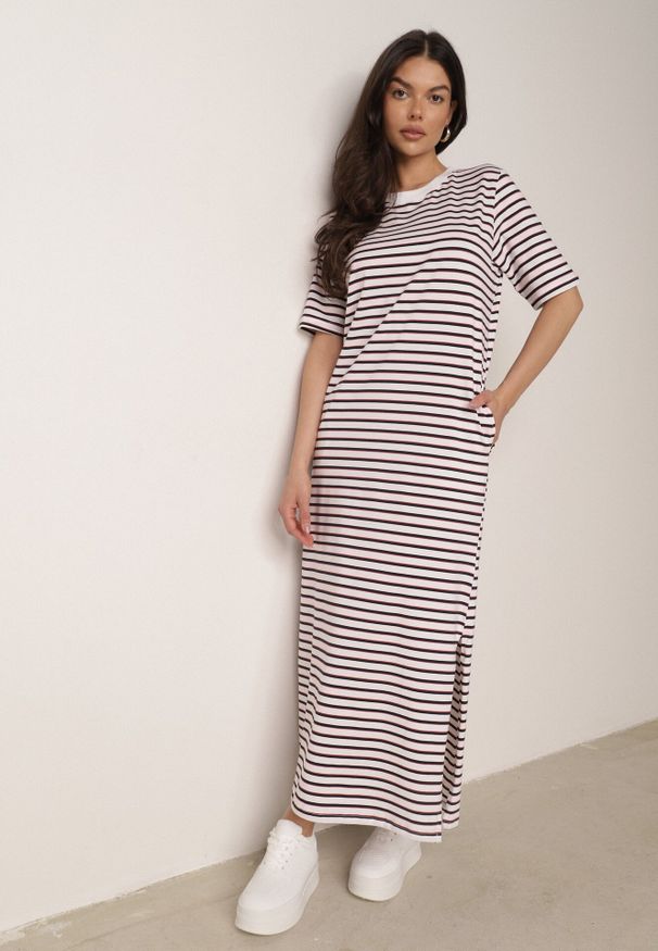 Born2be - Wielokolorowa Pudełkowa Sukienka z Bawełny w Poziome Paski Diove. Okazja: do pracy, na co dzień, na spacer. Kolor: wielokolorowy. Materiał: bawełna. Wzór: paski. Typ sukienki: proste. Styl: klasyczny, casual