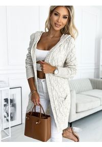 Sweter Kardigan Model 491-1 Beige Warkocz - Numoco. Typ kołnierza: kaptur. Materiał: elastan, materiał