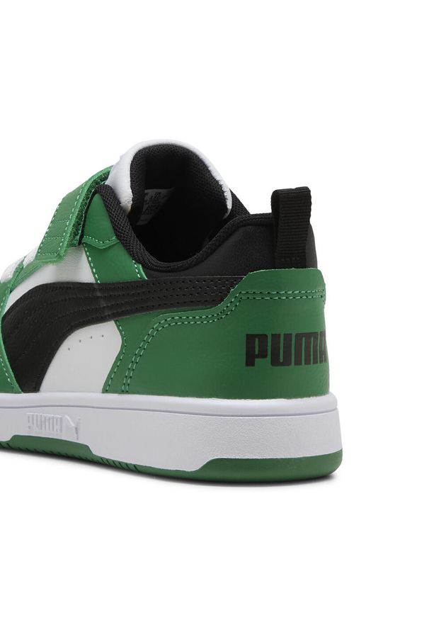 Puma - Dziecięce sneakersy PUMA Rebound V6 Lo PUMA White Black Archive Green. Okazja: na uczelnię. Kolor: czarny, zielony, biały, wielokolorowy. Materiał: syntetyk, materiał. Sport: joga i pilates