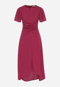 Born2be - Bordowa Rozkloszowana Sukienka Ozdobiona Marszczeniem Odallica. Kolor: czerwony. Wzór: aplikacja. Typ sukienki: rozkloszowane. Styl: elegancki #2