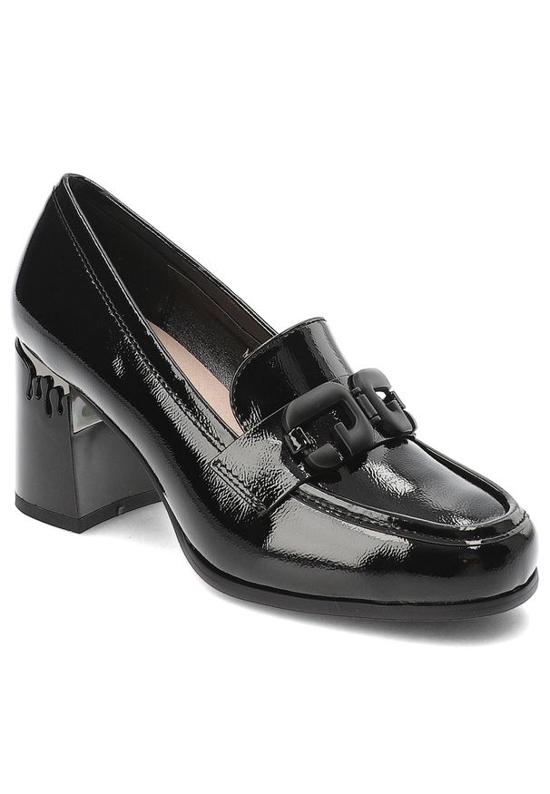 Czarne Półbuty S.Barski Eleganckie Lakierowane Obuwie Damskie. Okazja: do pracy. Kolor: czarny. Materiał: lakier. Obcas: na obcasie. Styl: elegancki. Wysokość obcasa: średni