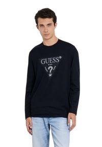Guess - GUESS Granatowy męski longsleeve Ls Cn, Rozmiar L. Kolor: niebieski. Materiał: bawełna. Długość rękawa: długi rękaw. Długość: długie