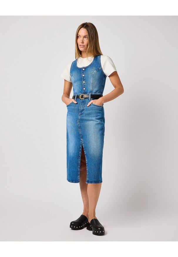 Wrangler - WRANGLER DAMSKA JEANSOWA SUKIENKA WRANGLER THE DRESS WRANGLER WRUGGED 112362611. Materiał: jeans