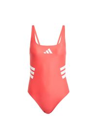 Adidas - Strój do pływania 3-Stripes U-back. Kolor: czerwony, różowy, wielokolorowy. Materiał: materiał