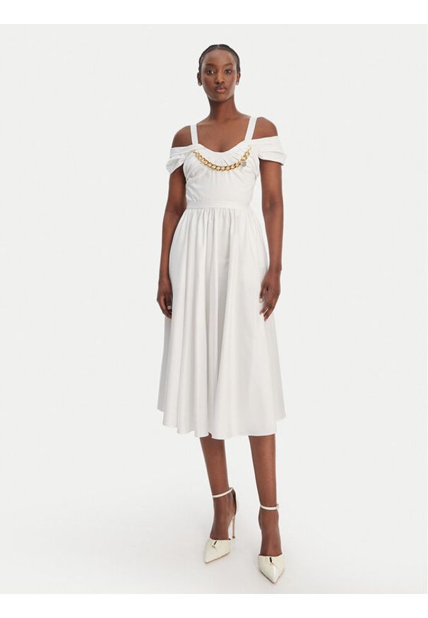 Elisabetta Franchi Sukienka koktajlowa AB-921-61E2-V590 Biały Regular Fit. Kolor: biały. Materiał: bawełna. Styl: wizytowy