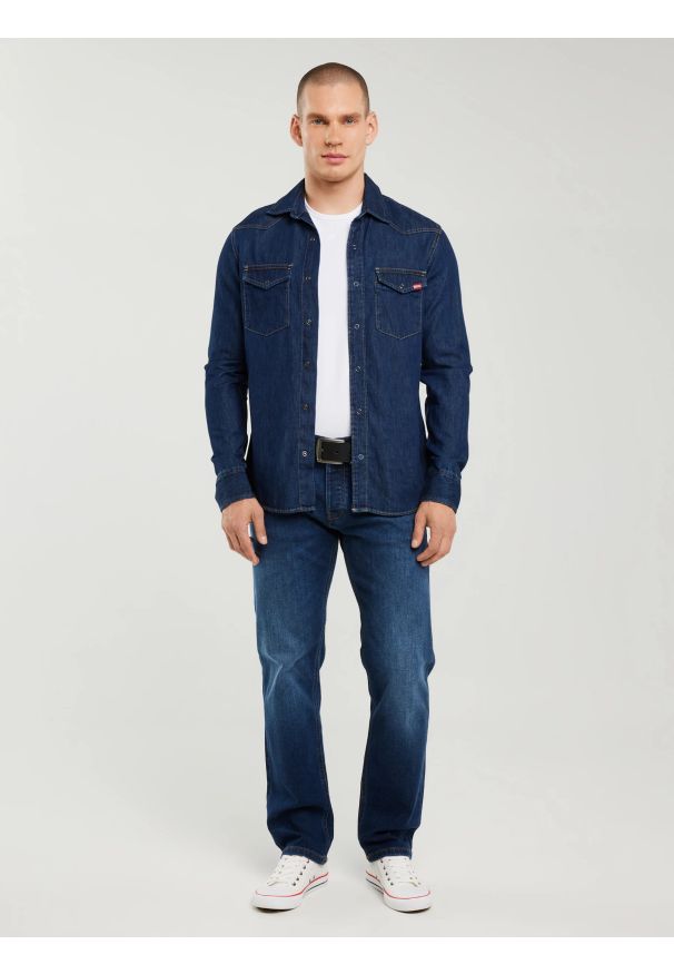 Big-Star - Jeansy męskie z prostą nogawką granatowe Ronald 315. Okazja: na co dzień. Stan: obniżony. Kolor: niebieski. Styl: vintage, casual, klasyczny, elegancki