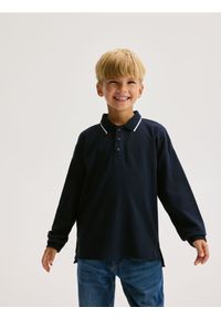 Reserved - Bawełniany longsleeve polo - granatowy. Typ kołnierza: polo. Kolor: niebieski. Materiał: bawełna. Długość rękawa: długi rękaw