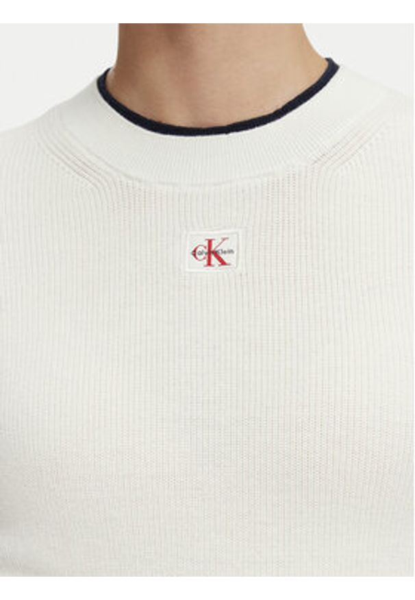 Calvin Klein Jeans Sweter LV047G309G Kremowy Regular Fit. Kolor: kremowy. Materiał: bawełna
