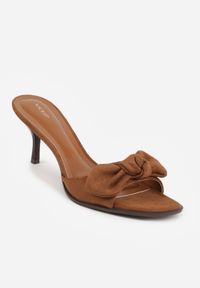 Born2be - Brązowe Klapki na Szpilce VICES z Kokardą i Kwadratowym Noskiem Esadanna. Okazja: na imprezę, na co dzień, na urodziny. Kolor: brązowy. Wzór: gładki. Obcas: na szpilce. Styl: casual #3