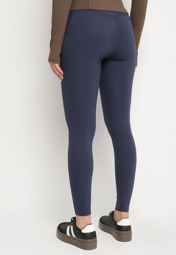 Born2be - Niebieskie Legginsy z Wysokim Stanem i Szeroką Gumką w Pasie Lalar. Stan: podwyższony. Kolor: niebieski. Materiał: dzianina