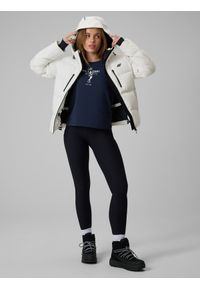 4f - 4F T-shirt regular z nadrukiem damski - granatowy XS. Okazja: na co dzień. Kolor: niebieski. Materiał: elastan, bawełna, dzianina. Długość rękawa: krótki rękaw. Długość: krótkie. Wzór: nadruk. Styl: casual #2