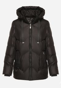 Born2be - Czarna Pikowana Kurtka z Kapturem Ozdobiona Sznurkami Olittia. Okazja: na co dzień. Typ kołnierza: kaptur. Kolor: czarny. Wzór: aplikacja. Styl: casual #6