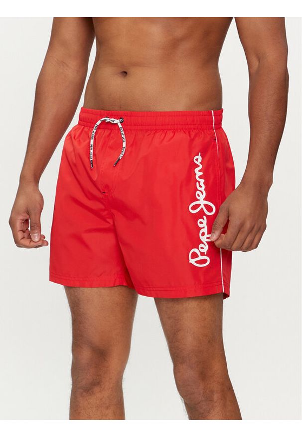 Pepe Jeans Szorty kąpielowe Logo Swimshort PMB10393 Czerwony Regular Fit. Kolor: czerwony. Materiał: syntetyk
