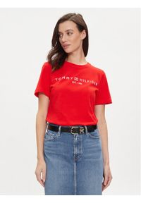 TOMMY HILFIGER - Tommy Hilfiger T-Shirt Logo WW0WW40276 Czerwony Regular Fit. Kolor: czerwony. Materiał: bawełna