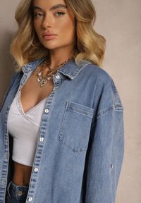Renee - Niebieska Jeansowa Koszula z Wiskozą o Kroju Oversize Ulariela. Okazja: do pracy. Typ kołnierza: kołnierzyk klasyczny. Kolor: niebieski. Materiał: jeans, wiskoza. Styl: klasyczny, elegancki #5