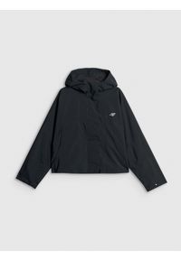 4f - 4F Kurtka przejściowa damska - czarna L. Okazja: na co dzień. Kolor: czarny. Materiał: materiał. Wzór: gładki. Styl: casual, klasyczny #1