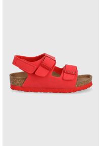 Birkenstock sandały dziecięce kolor czerwony. Zapięcie: klamry. Kolor: czerwony. Materiał: materiał, guma. Wzór: gładki #1
