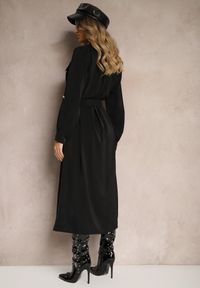 Renee - Czarna Sukienka o Koszulowym Kroju z Rękawami z Możliwością Podpięcia i Wiązanym Paskiem Ivalorae. Okazja: na co dzień. Kolor: czarny. Typ sukienki: koszulowe. Styl: elegancki, casual #3