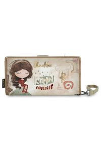 Beżowy Duży Damski Portfel Anekke Muse. Kolor: beżowy. Wzór: aplikacja #1