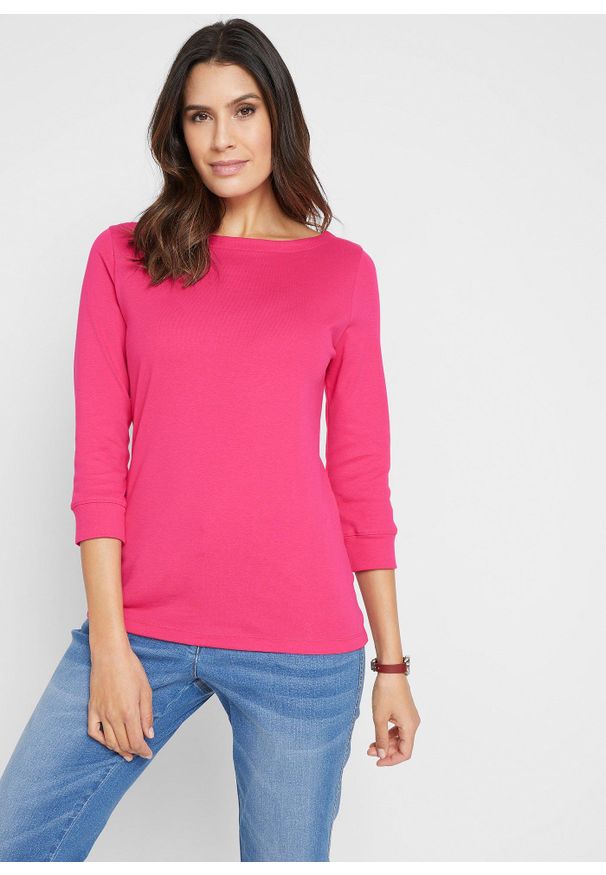 bonprix - Bluzka z długim rękawem z czystej bawełny organicznej. Kolor: różowy. Materiał: bawełna. Długość rękawa: długi rękaw. Długość: długie