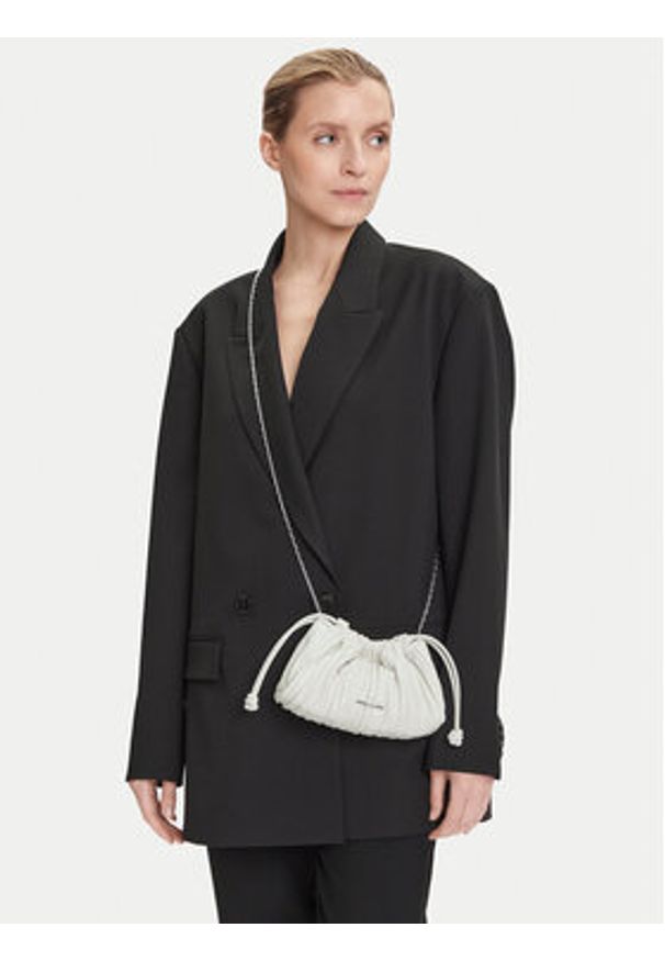 Calvin Klein Torebka Drawstring Plisse Conv Mini Cb P LV04F3077G Biały. Kolor: biały. Materiał: skórzane