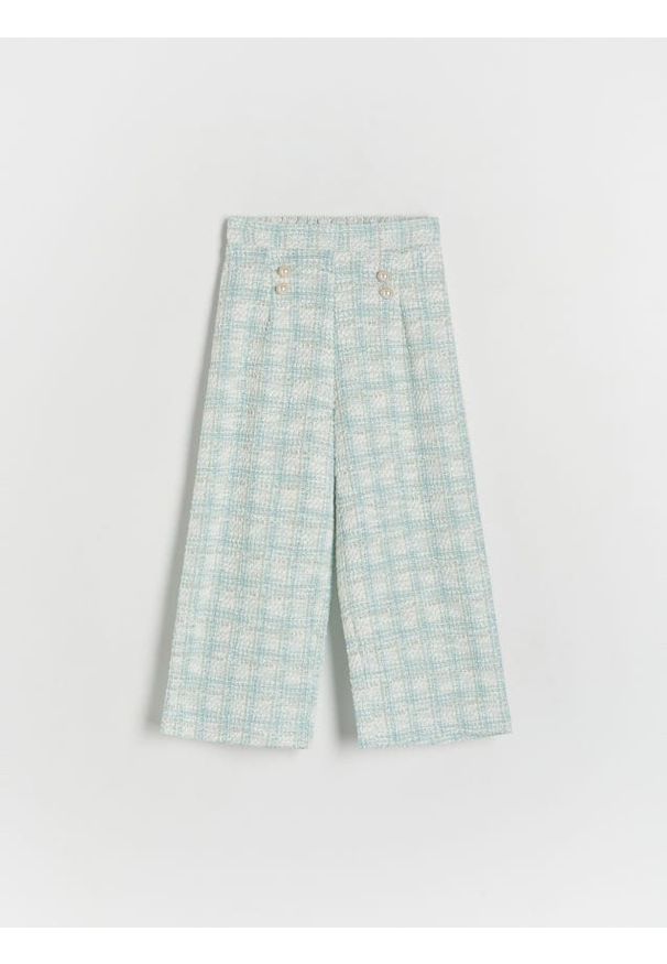 Reserved - Tweedowe spodnie - jasnoturkusowy. Kolor: turkusowy. Materiał: dzianina