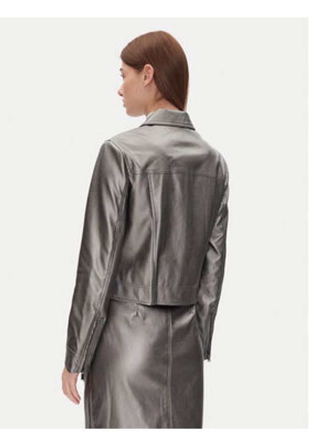 DKNY Kurtka z imitacji skóry P4JJ6XJA Srebrny Regular Fit. Kolor: srebrny. Materiał: skóra
