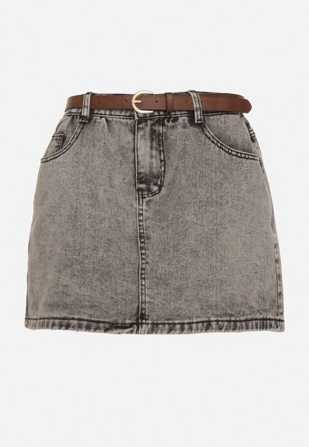 Born2be - Jasnoszara Bawełniana Spódnica z Podszewką Szortów z Paskiem Aniselle. Okazja: na co dzień. Kolor: szary. Materiał: bawełna. Styl: casual, klasyczny, elegancki