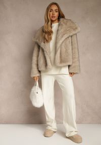 Renee - Biały Komplet Oversize z Dzianiny z Wełną Sweter i Szerokie Spodnie Alenria. Kolor: biały. Materiał: dzianina, wełna #5