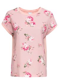 Shirt w kwiaty bonprix stary jasnoróżowy w kwiaty. Kolor: różowy. Materiał: materiał, poliester, elastan, wiskoza. Wzór: kwiaty. Styl: retro #1