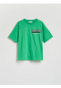 Reserved - T-shirt z nadrukiem - zielony. Kolor: zielony. Materiał: dzianina, bawełna. Wzór: nadruk #1